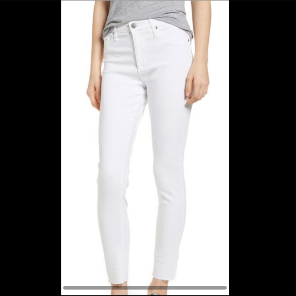 Size 27, AG The Farrah jeans, distressed at knee and hem - like new condition